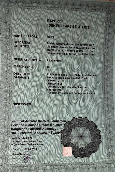 Inel logodna din aur alb 18k cu diamante naturale (certificate)