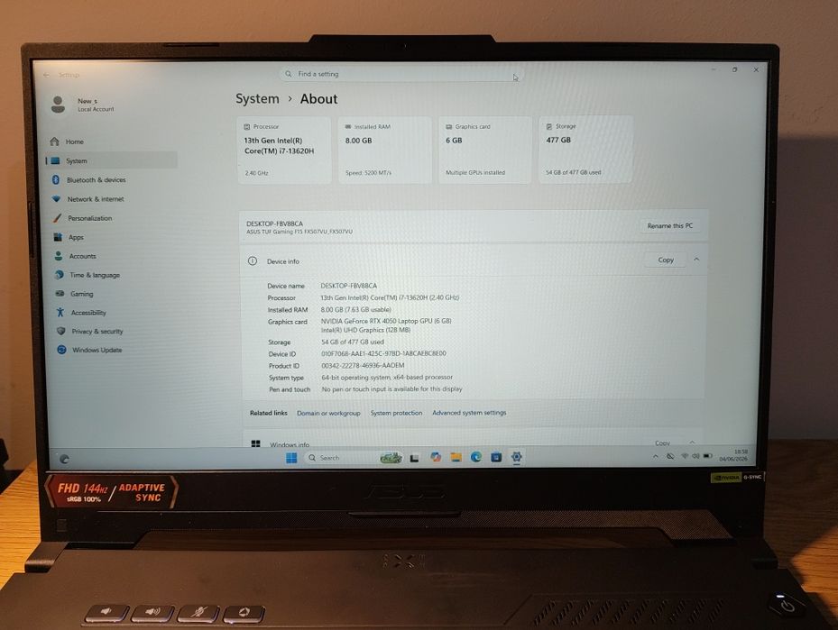 ASUS TUF Gaming F15 FX507VU – i7-13620H, RTX 4050, 16GB RAM, SSD 512GB