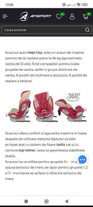 Scaun auto copii Hapi Ozy