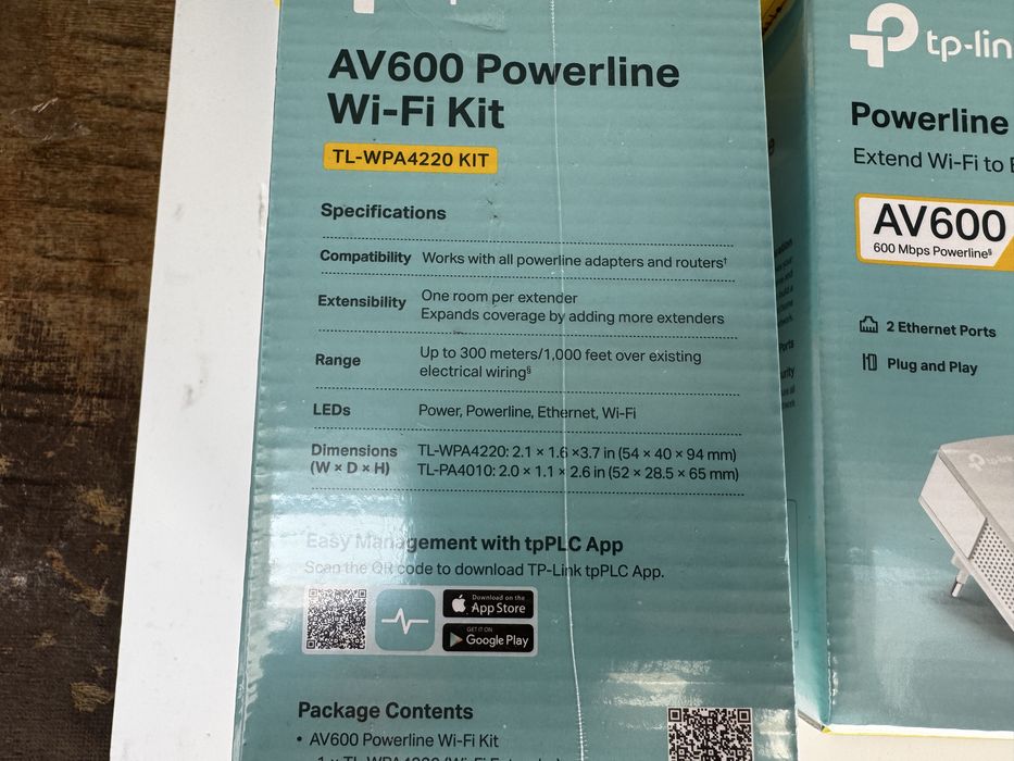 Double Wi-Fi Range Extender, TP-Link Powerline AV600 Kit, Nou