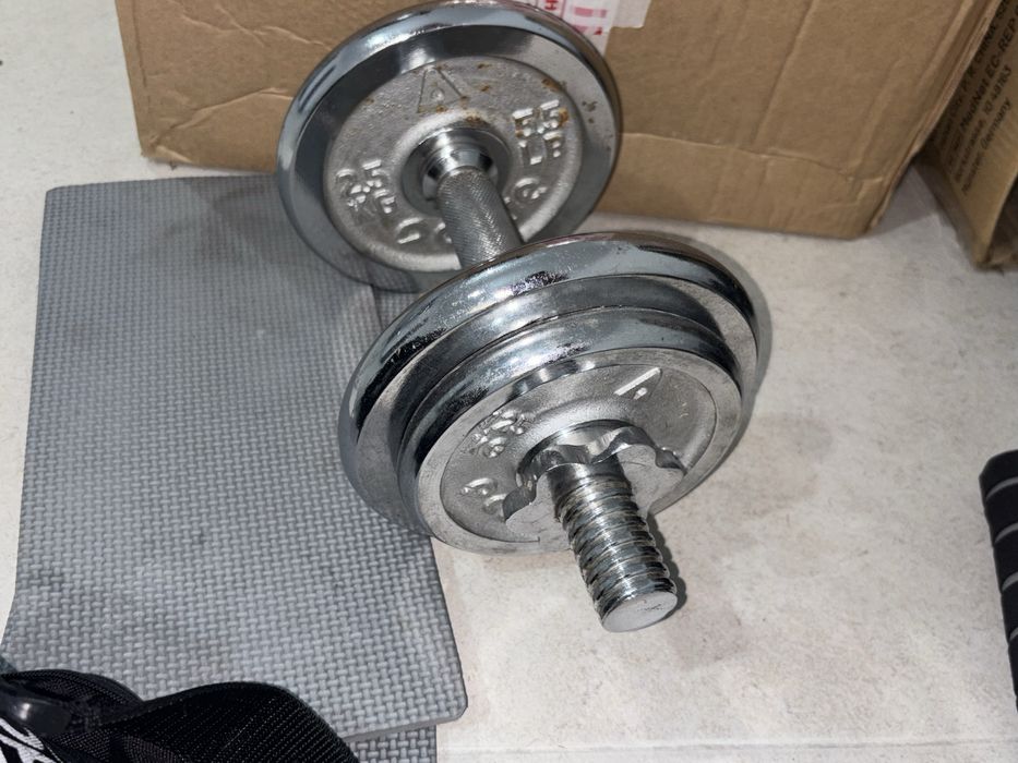 Seturi gantere ajustabile + bară de conexiune și ganteră de 15 kg