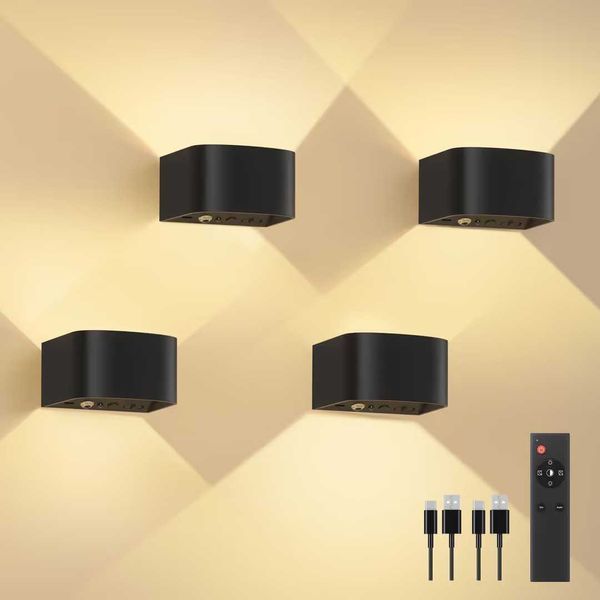 4 бр. LED стенни лампи, безжични, презареждащи, сензор и дистанционно.