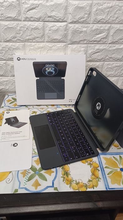 Husă cu tastatură HOU,rotativă și detașabilă pt.  iPad 11/10,iluminare