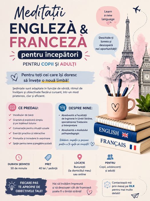 Învață Engleza sau Franceza de la Zero | Meditații în București & Online