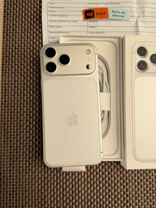 НОВ! 512GB! 24М ГАР.  iPhone 17 Pro Max Лизинг от 49€/мес Silver - бял сив