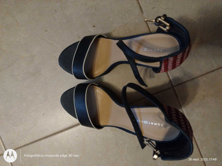 Sandale Ted B., 39, piele cu textil, talpa dubla și toc