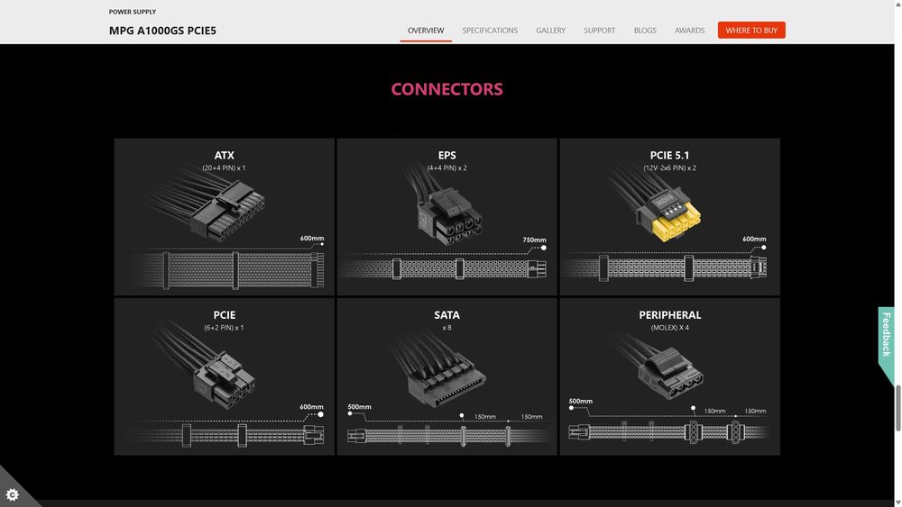 Новый блок питания MSI MPG A1000GS PCIE5 1000W. 80 Plus Gold, ATX 3.1