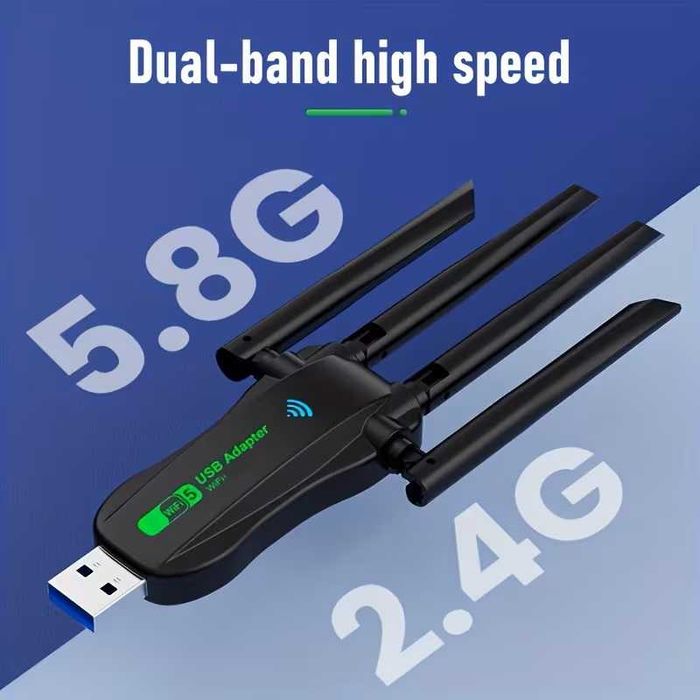 Мощен Bluetooth+WiFi USB Adapter, 2-in-1, 4.2+Dual-Band 1300Mbps