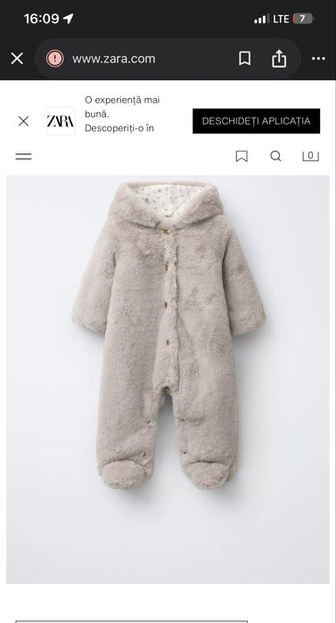 Combinezon Zara cu efect de blana marimea 62, 1-3 luni