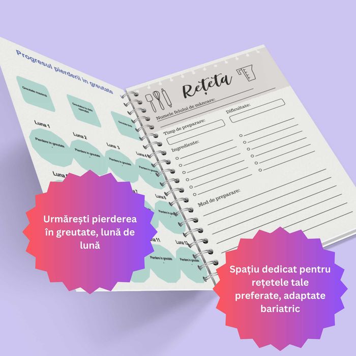 Jurnal și Planificator Alimentar Postoperator–126 pagini A4 printat