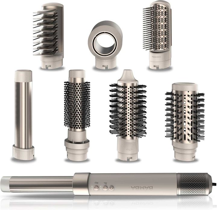 Мултифункционален уред за коса Cecotec CeramicCare AirGlam Champagne 1400W висок клас с Coanda технология, мощен мотор и цели 8 приставки за оформяне