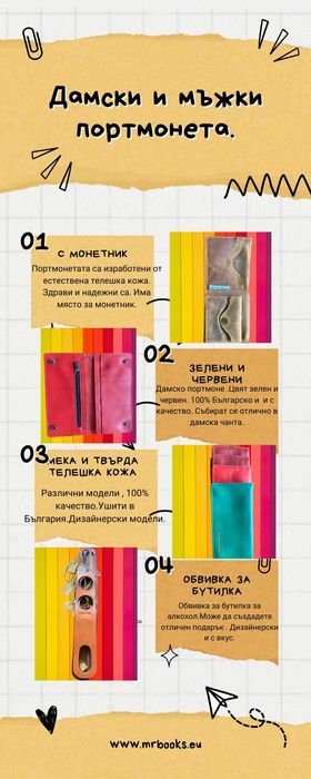 Дамско и мъжко портмоне, портфейл. Обвивка за бутилка като подарък.