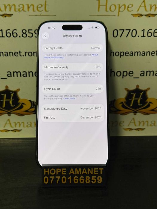 Hope Amanet P10/iPHONE 16 PRO 256 GB BT 98%