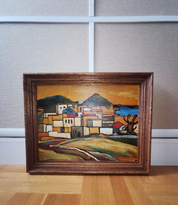 Антикварен бронзов свещник петица масивен тежък позлатен