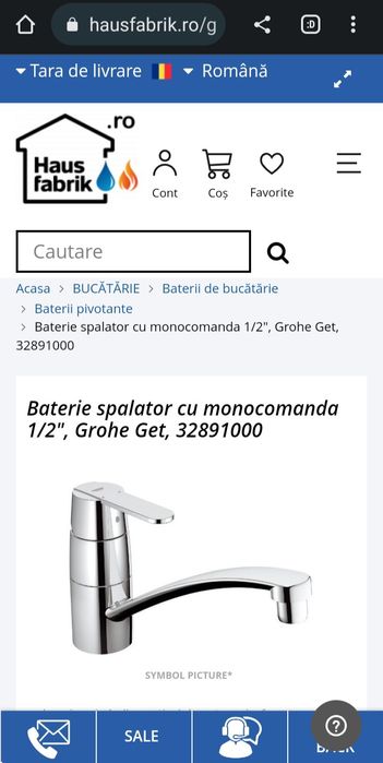 Baterie spălător (Grohe) cu monocomandă 1/2", model Get 32891 (000)