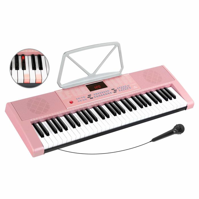 Set pian portabil roz + stativ + casti + microfon McGrey LK-6120-MIC