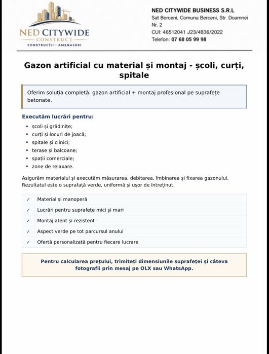 Gazon artificial cu material si montaj .