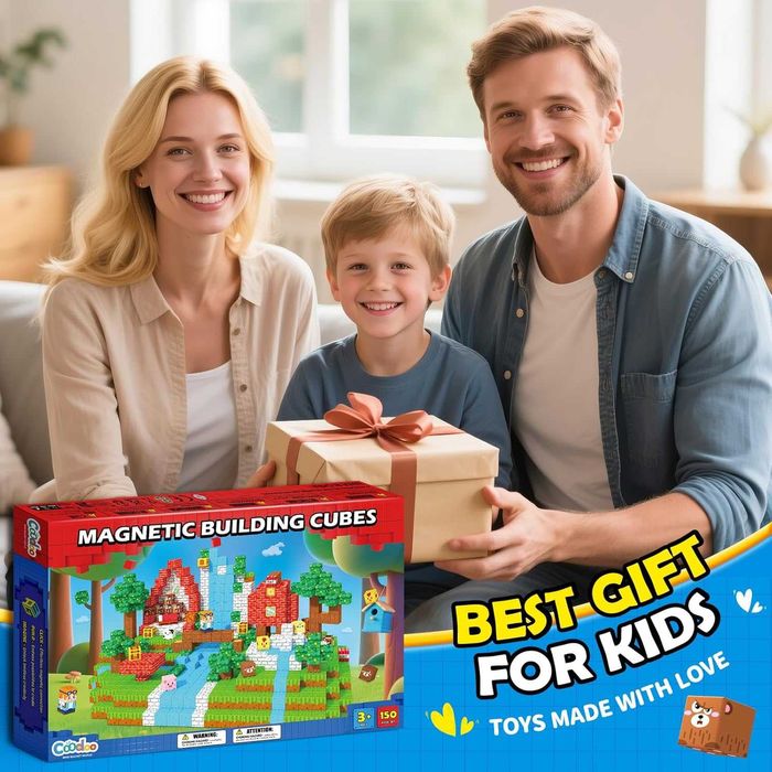 150 бр. магнитни блокчета - играчки за деца, 3+ години, STEM