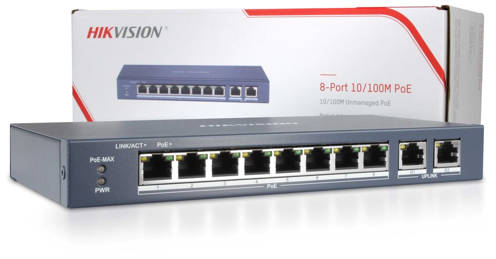 Switch 8 porturi PoE Hikvision DS-3E0310P-E/M(B) 2 porturi Gigabit Uplink, 80W Nou Garantie