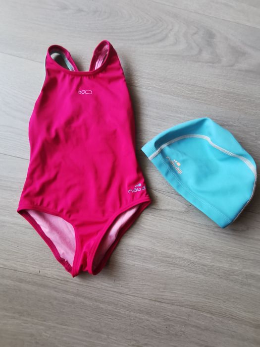Lot costum de baie și cască Decathlon (Nabaiji) pentru fetite 2 ani