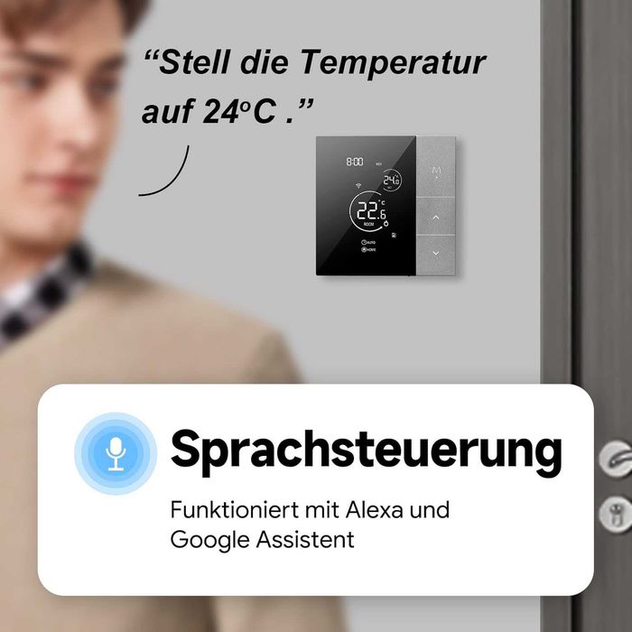 Termostat inteligent WiFi Beok TGP508WIFI-WP/B,centrala termică pe gaz,incalzire pardoseala apa Smart Life Google Home,Alexa,max. 3A