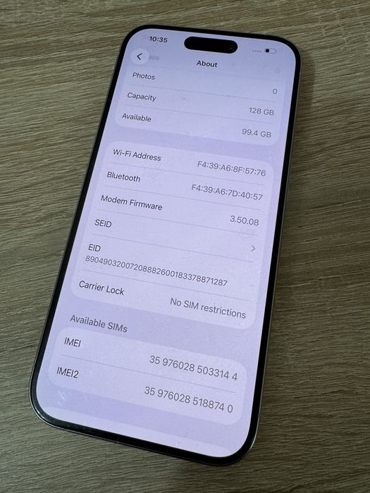 Iphone  15 Pro Silver Neverlock 100% baterie