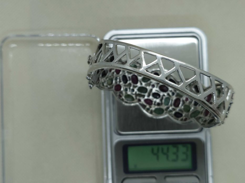 Brățară argint  – Artă Bijutieră India Safire, rubine si smaralde