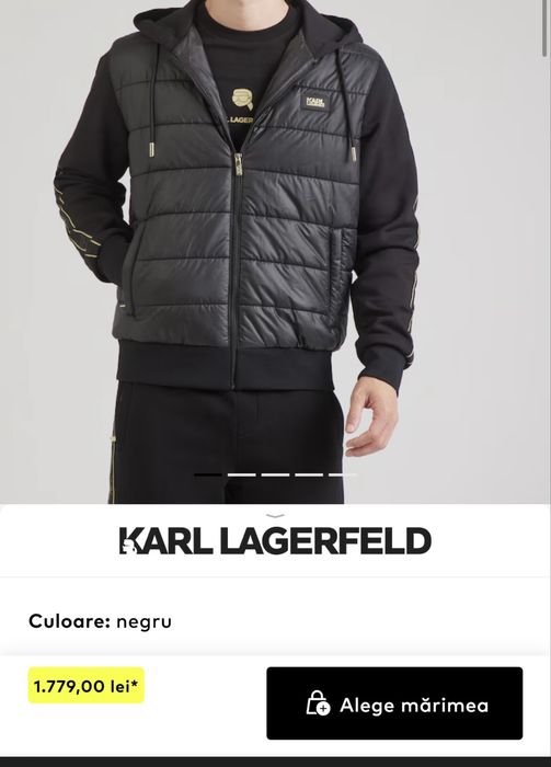 Geacă Karl Lagerfeld originală, neagră, cu glugă