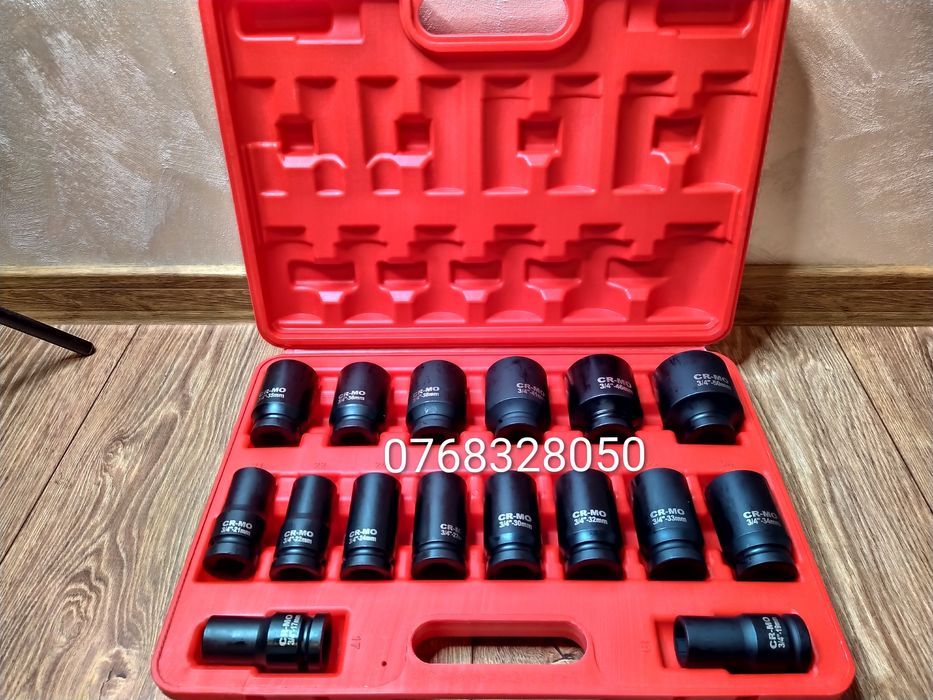 Set tubulare impact 3/4″ – 16 piese + cutie robustă