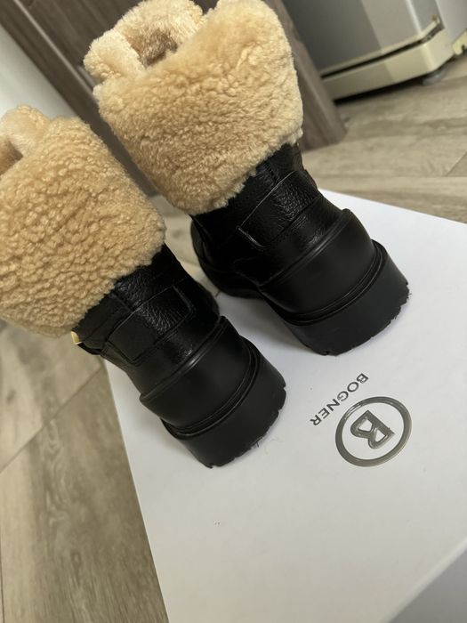 Botine din piele cu blana de iarna Bogner, negre, marimea 37