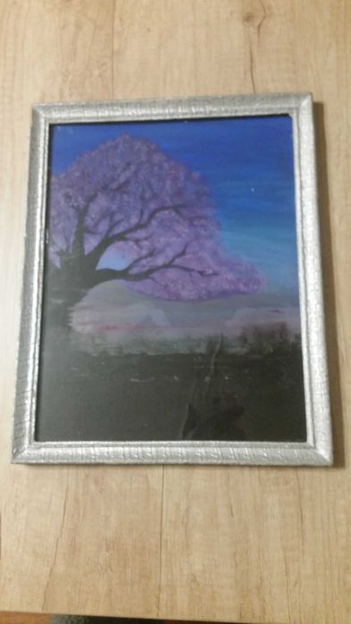 Пейзаж с дърво, рисуван с маслени бои на платно.