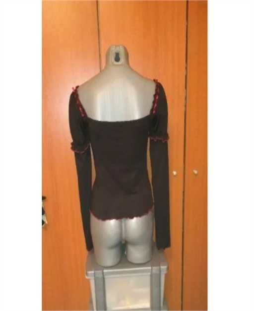 Bluza neagra eleganta cu maneca lunga, cu insertii rosii, M