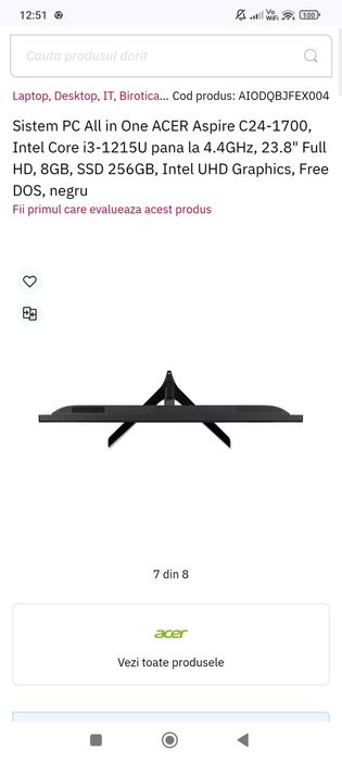 All in One Acer C24-1700, i3 gen12, 8gb ram, 256 ssd