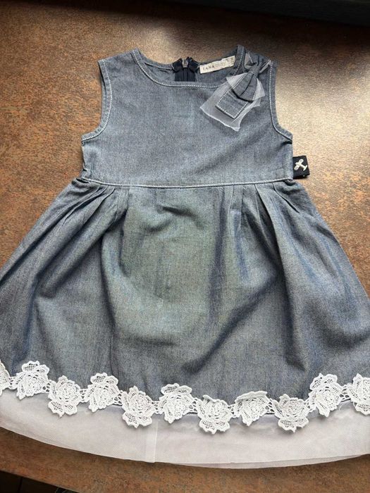 Rochie fetiță – IANA baby, denim cu dantelă, 1 an