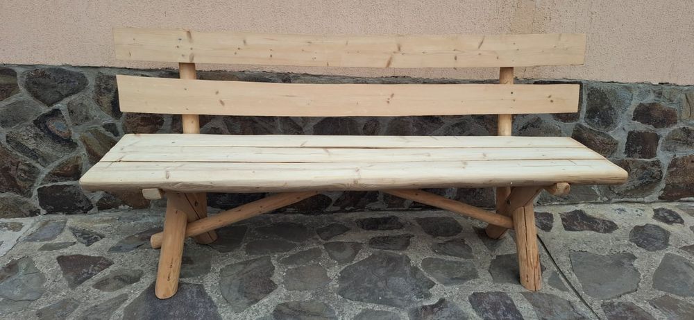 Set rustic,masă plus două bănci din lemn masiv lucrate manual