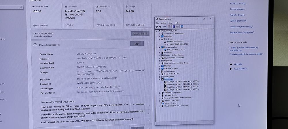 Vând calculator complet i5 7400 3.000 Ghz 16 GB RAM DDR4 monitor HP 27