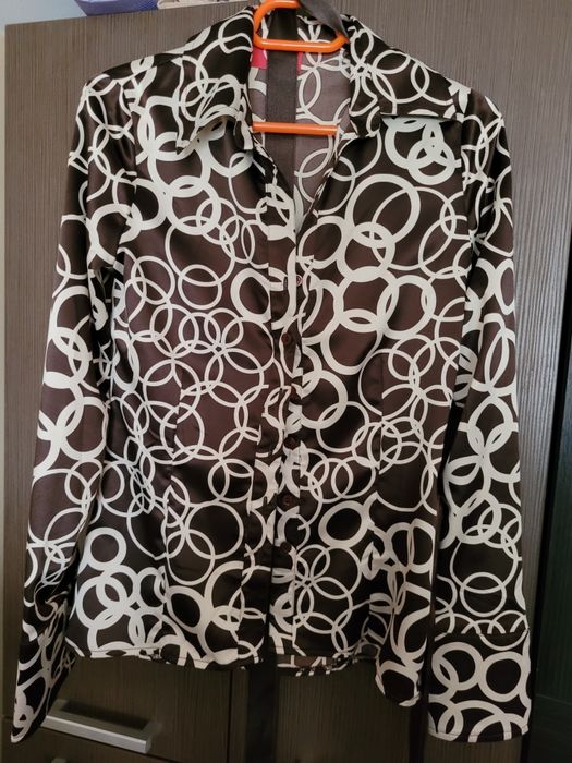 bluza/camasa din satin maro/crem marimea 36