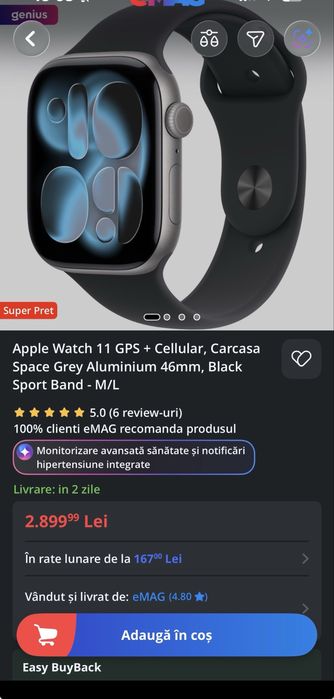 Amanet ROYAL : Apple Watch 11 GPS / Cellular 46 MM / Produs NOU / Garantie Apple 1 AN