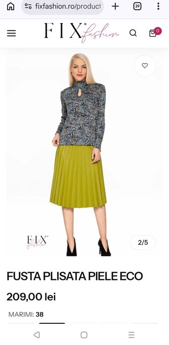 Fusta plisata, piele eco, 38, Fix Fashion