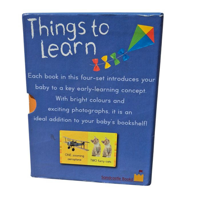 Things to learn: Counting, Colours, Opposites, Shapes, set 4 cărticele