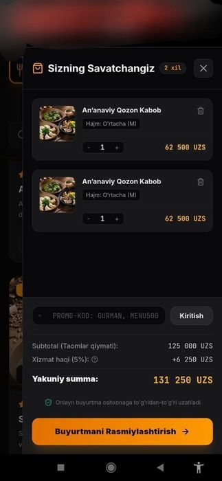 Online menu narxi 8mln