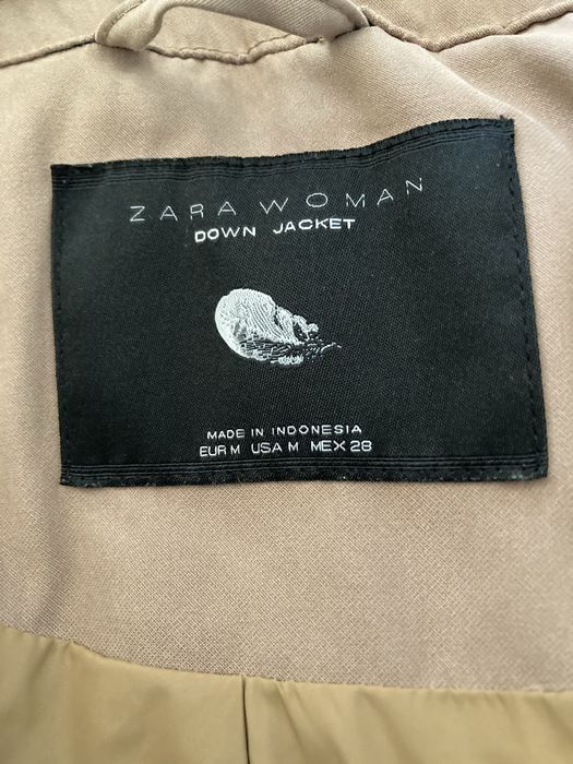 Дамско зимно яке Zara с гъши пух размер М, бежево късо яке с колан