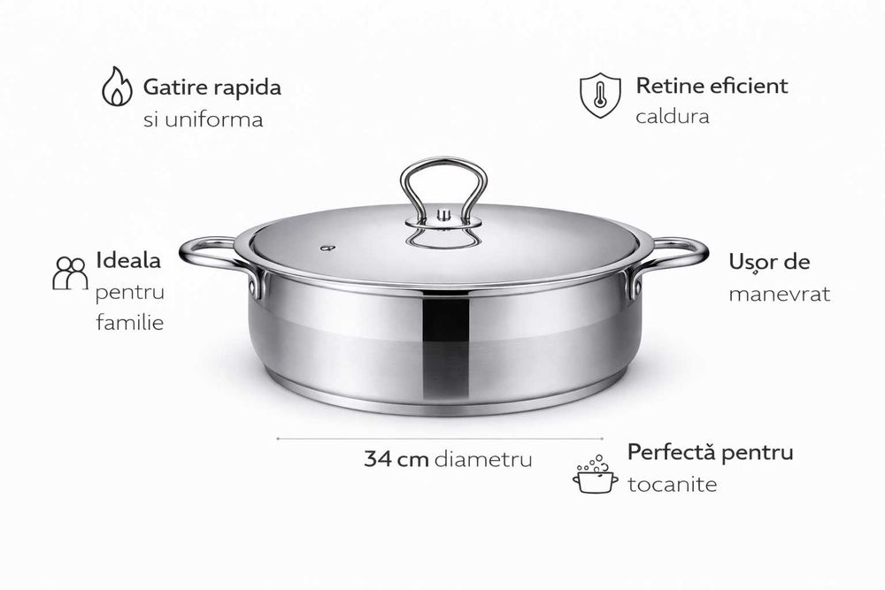 Cratita inox cu capac metalic Royalty Line 34 x 13 cm
