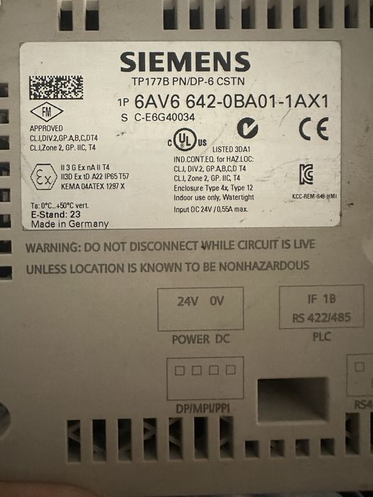 Siemens Simatic Touch Panel TP177B - 6AV6642-0BA01-1AX1
