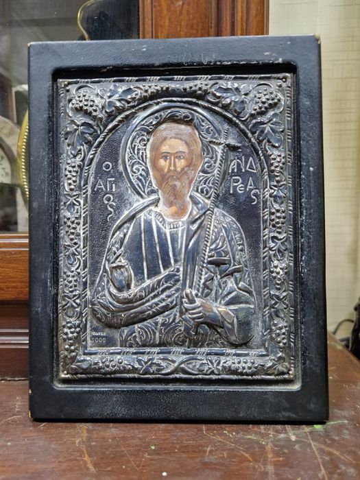 Страхотна антикварна сребърна икона със сертификат