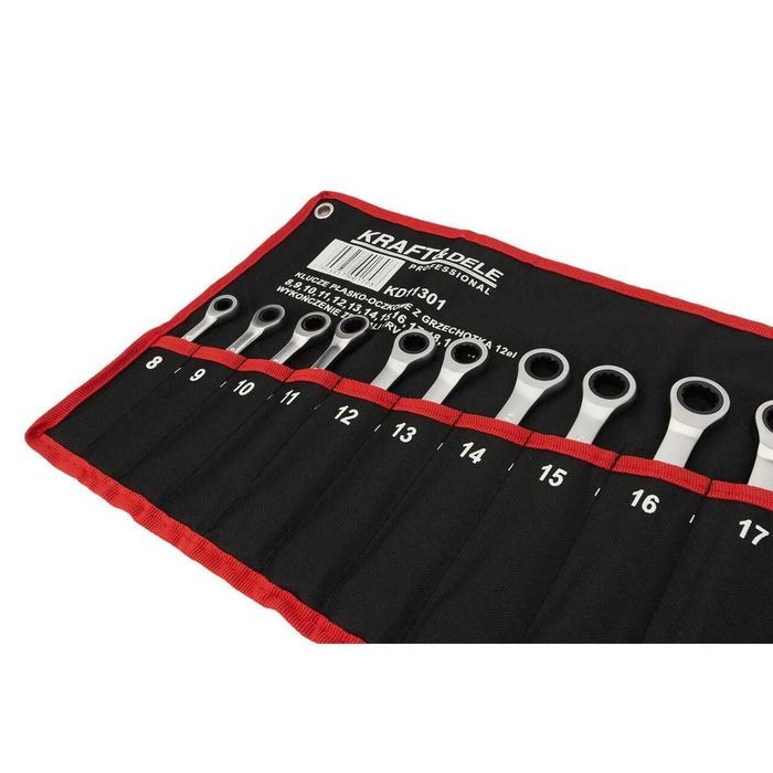 Set chei combinate cu clichet, dimensiuni 8-19mm, 12 piese, Kraft