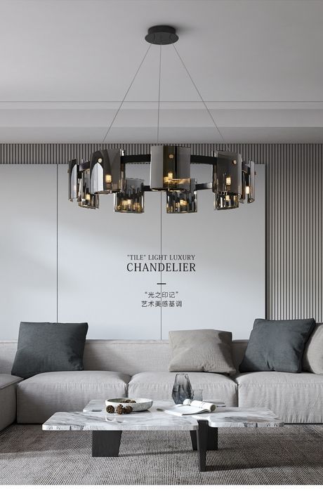 LED луксозно опушено сиво кехлибарено стъкло висящо таванно осветление