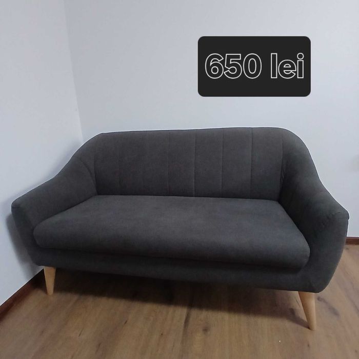 Vand canapele NOI,  doua locuri, stofa gri,  picioare din lemn masiv