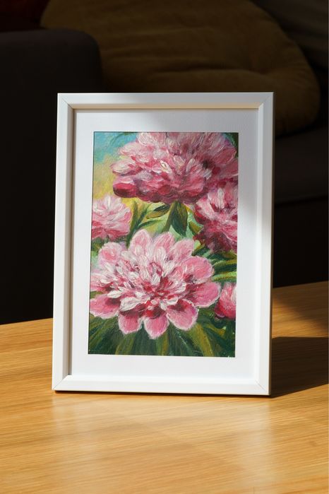 Картина акрил 15х21 см. Розови божури