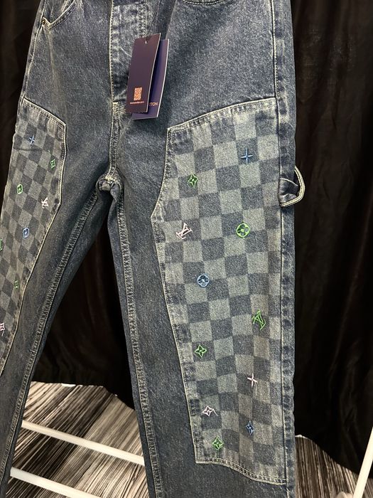 Blugi Louis Vuitton Damier Denim Model Nou Premium Bărbați Mărimi 29 31 32 33 34